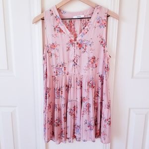 RO & DE Pink Mauve Floral Sleeveless Tunic Top